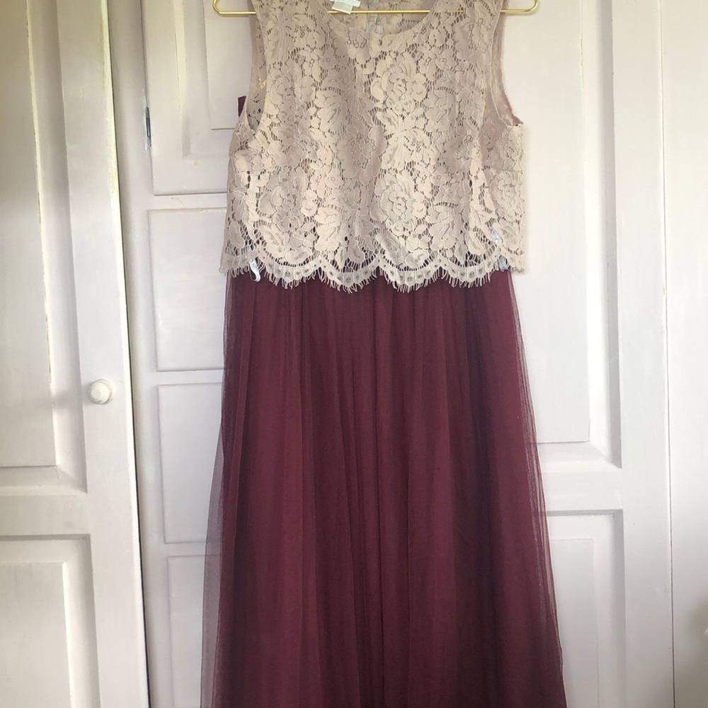 Anthropologie beholden tulle maxi skirt with lace top top